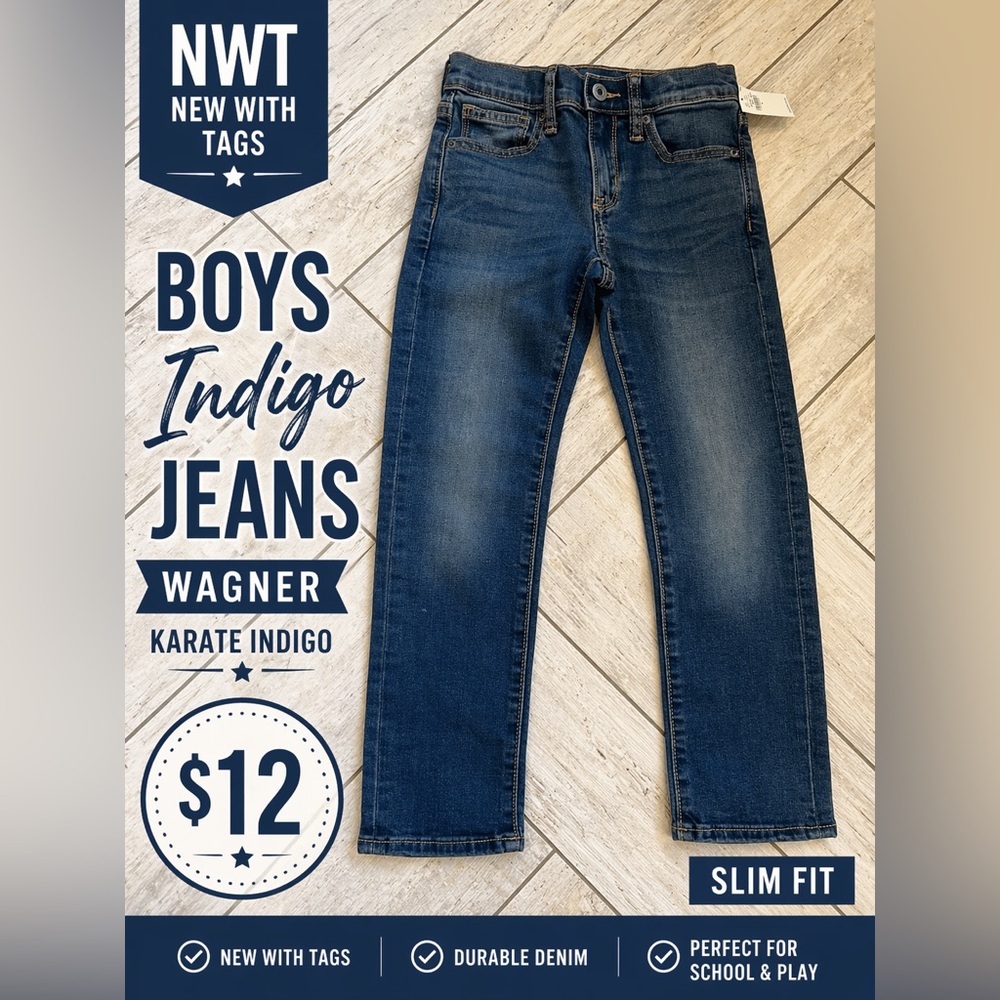 Old Navy Boys Indigo Slim Fit Jeans - 360 stretch technology New With Tags